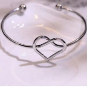Heart Love Knot Cuff Bracelet Silver over Stainless Steel NEW